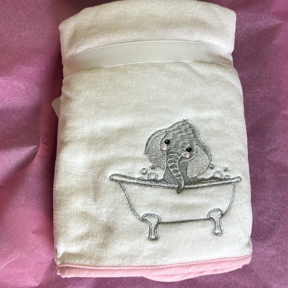 Adorable KASSA kids two (2) piece cotton hand towel set embroidered elephant
